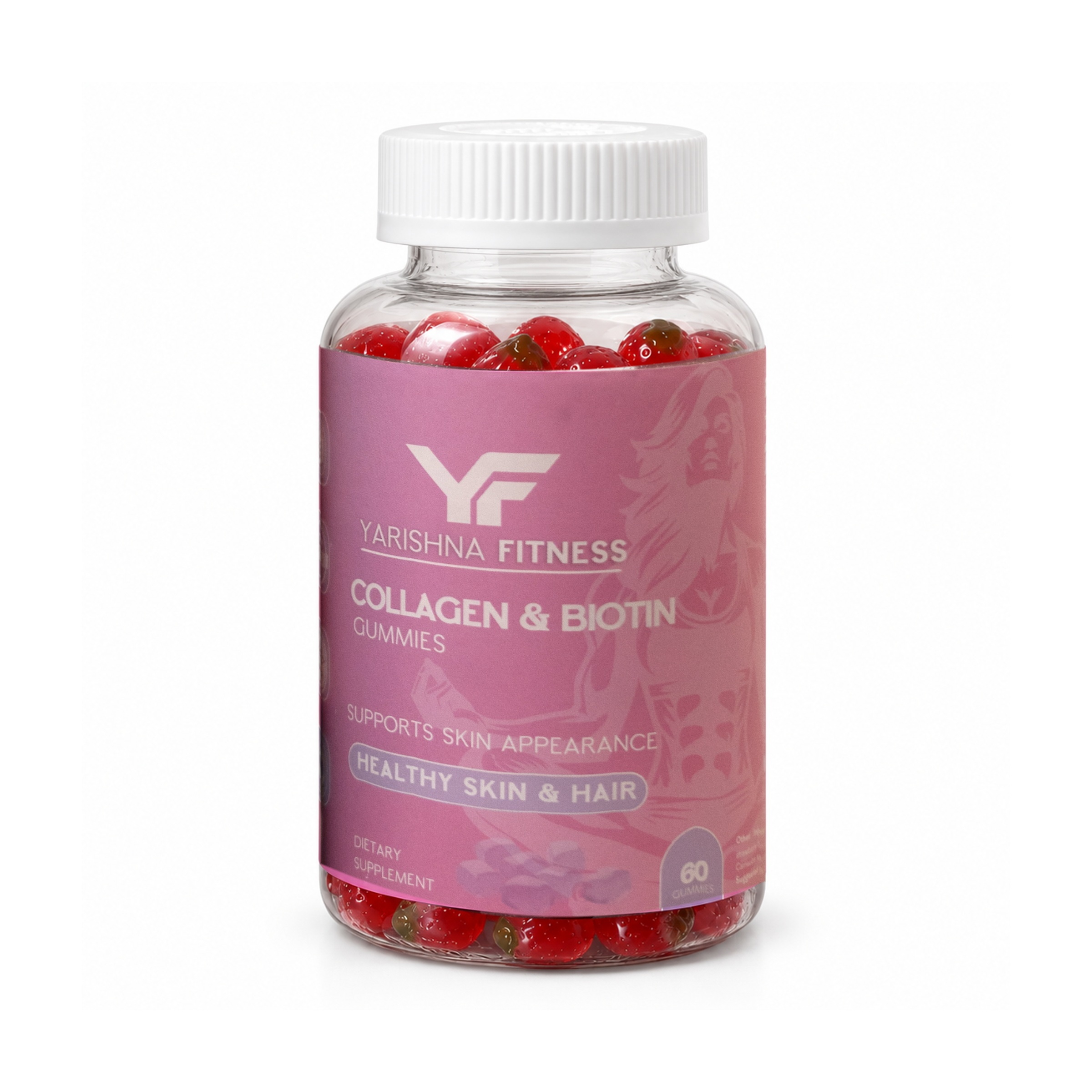 Yarishna Fitness Collagen & Biotin Gummies bottle, 60 strawberry gummies