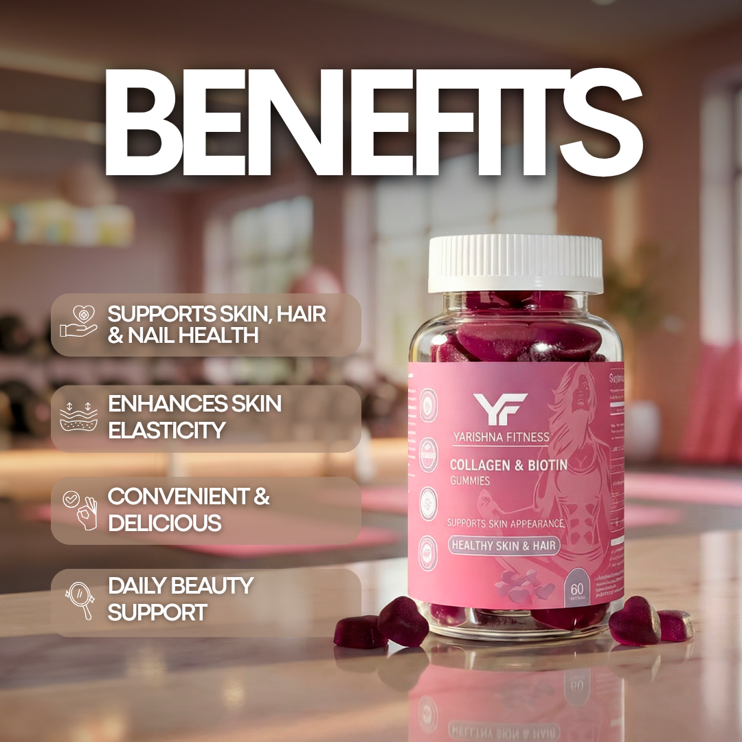 Collagen and Biotin Gummies benefits and features overview by Yarishna Fitness