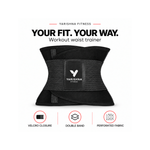 Yarishna Waist Trainer features: velcro closure, double band and perforated fabric