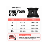 Yarishna Waist Trainer size chart: S 62–70 cm, M 70–80 cm, L 80–90 cm, XL 90–100 cm, with inches