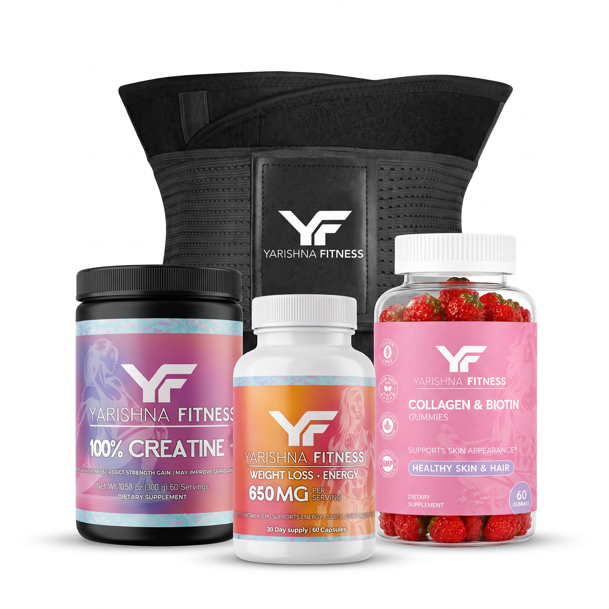 Super Combo Yarishna Fitness: 100% Creatine, Weight Loss Support, Collagen & Biotin Gummies and Waist Trainer