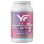 Royal Protein vanilla whey protein powder bottle by Yarishna Fitness for women's tonifying and recovery
