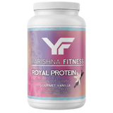 Royal Protein vanilla whey protein powder bottle by Yarishna Fitness for women's tonifying and recovery